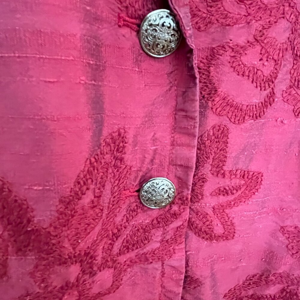 100% Silk Chico's Red Paisley Print Jacquard Topper Jacket Size 3( XL) - Picture 4 of 5